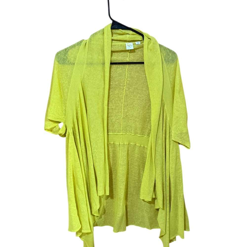 Anthropologie Yellow Bird Sparrow Short Sleeve Linen and Cotton Cardigan Sweater